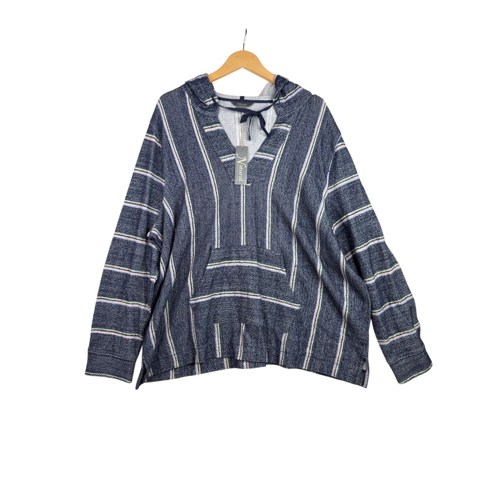 New Natural Reflections Striped Baja Hoodie size 1X Blue